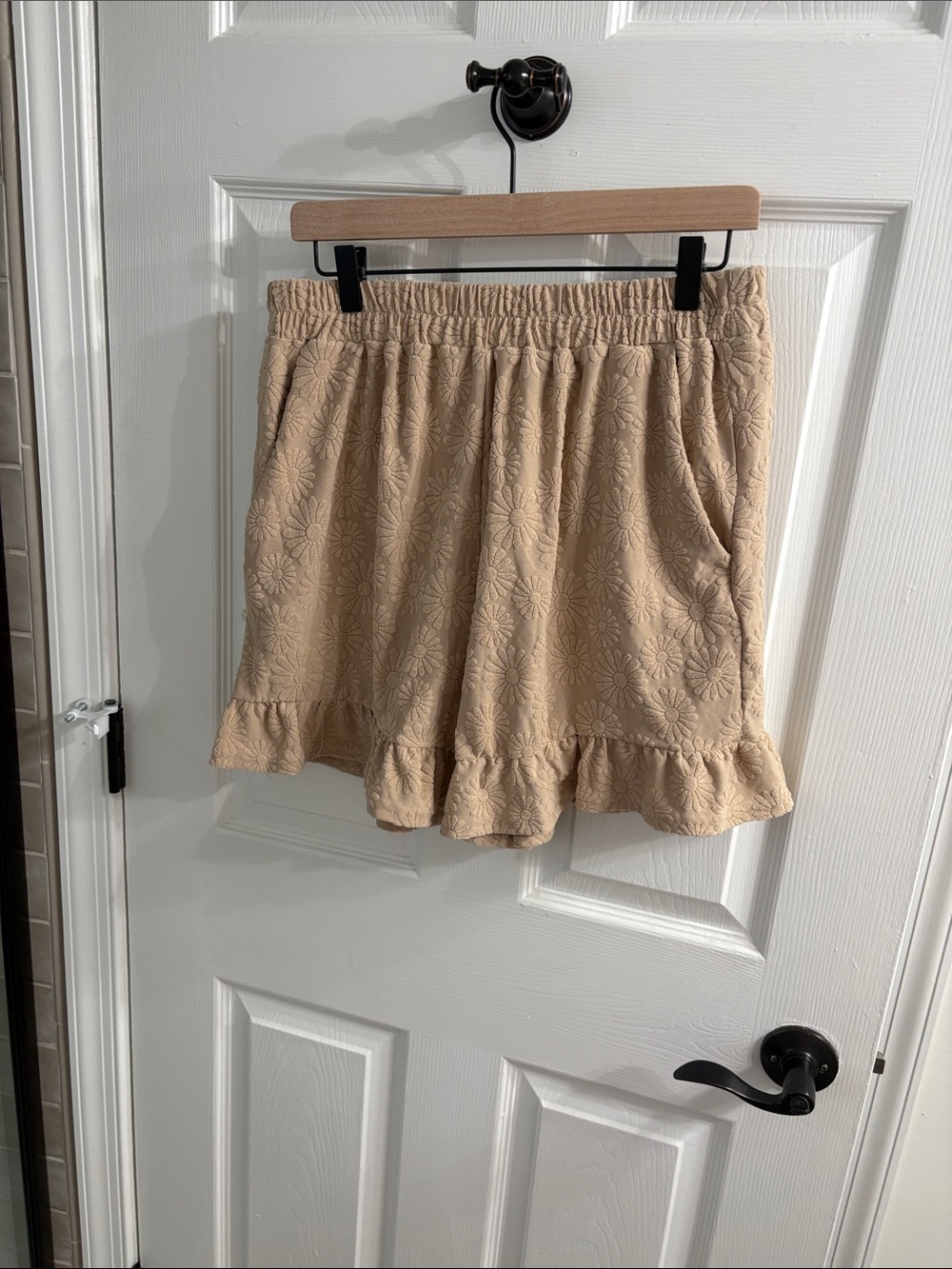 Very J Cream Embroidered Ruffle-Hem Skort